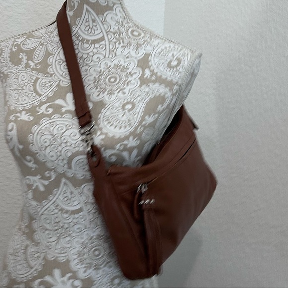 Great American Leather Works Brown Crossbody Purse Zip Pockets - Picture 2 of 12